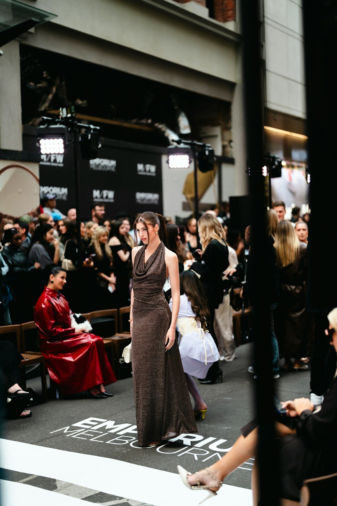 celebrity in stunning red carpet gown